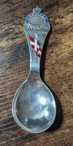 Denmark Danmark Danish Souvenir 5" Spoon Sterling Plate Flag Crown Vintage - Picture 1 of 5