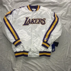 Starter Los Angeles Lakers WHITE Satin Full Snap Varsity Jacket XL - Bild 1 von 5