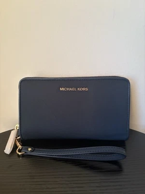 Michael Kors Azul Marino Jet Set Plano Multifunción Nylon Muñequera Cartera Teléfono Estuche Foto 1 de 4
