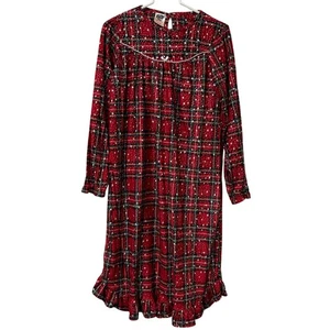Faded Glory Girls Size XL 14-16 Red Plaid Flannel Nightgown Y2K Holidays Stars - Picture 1 of 6