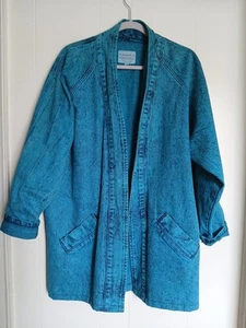 Chaqueta de mezclilla Sundance vintage para mujer Aqua de gran tamaño lavada con ácido talla mediana BONITA - Imagen 1 de 11