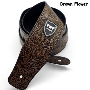 Adjustable Leather Guitar Strap Embossed for Acoustic Electric Guitar Strap Gift - Picture 1 of 22
