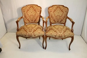 Beautiful Pair of French Louis XV Fruit Wood Fauteuils Chairs, New Upholstery - Picture 1 of 10