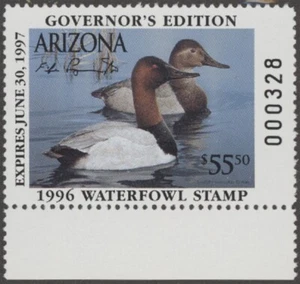 1996 Arizona Governor's Edition Duck Stamp Mint NH Below Face Value - Picture 1 of 1