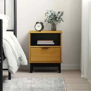 FLAM Bedside Table Drawer Storage Side Cabinet Bedroom Nightstand Solid Wood - Picture 1 of 11