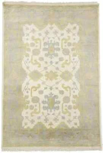 Tappeto in lana orientale Oushak Chobi annodato a mano floreale panna decorazione tappeto 4 x 6 piedi - Foto 1 di 12