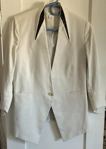 Helmut Lang One Button Blazer Women’s Ivory Size 4 Black Leather Accent At Top - Picture 1 of 3