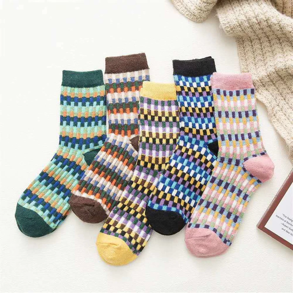 5 Pairs Women Winter Socks Wool Blend Cashmere Socks Thick Warm Casual Soft - Image 1 of 4