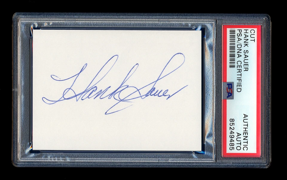 HANK SAUER SIGNED MINT CUT PSA/DNA AUTOGRAPHED CHICAGO CUBS HOF 1952 MVP HR KING - Image 1 of 1