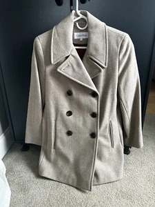 Calvin Klein Woman Tan Tweed Wool Blend Double Breasted Lined Pea Coat Size 8 - Picture 1 of 5