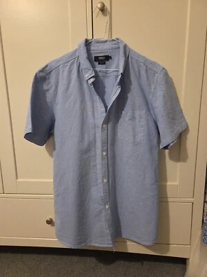 Swell Basics L Slim Fit Short Sleeved Blue Chambray Shirt Pit2Pit 22 Cotton  - Image 1 of 3