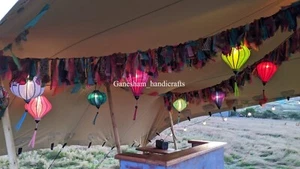 Vintage Indian Silk Sari Fabric Garland Boho Decor Gypsy Garland Hippie Curtain - Picture 1 of 7