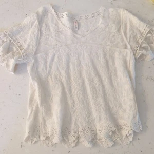 Raga Anthropologie Top Shirt Ivory Embroidered Lace & Cotton Blouse SMALL - Picture 1 of 15