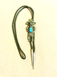 Vintage Southwestern  SANCREST pewter bolo tie with faux turquoise leather - Picture 1 of 11