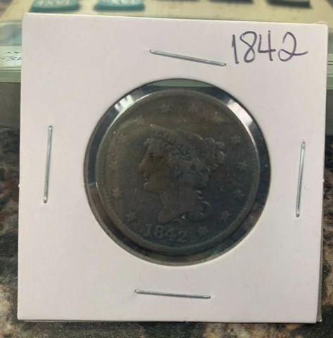 1842 Braided Hair Large Cent ~ Very Nice Collector Coin Cover
