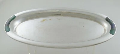 Handwrought Los Castillo Plateado Silver Plate & Natural Stone Inlay Tray 1985 - Image 1 of 4