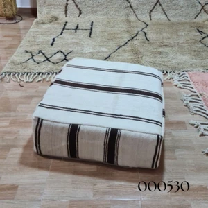 Moroccan Kilim Pillow, Outdoor Morocco Pouf, Floor Pouf, Vintage Moroccan Ottoma - Picture 1 of 9