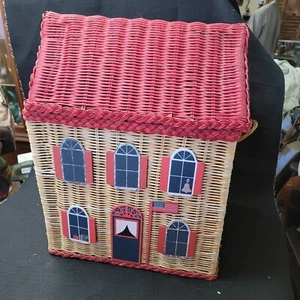 RARE Vintage Wicker Schoolhouse Toy Box Hamper Storage  - Picture 1 of 16