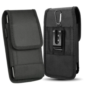 Vertical Black Nylon Holster Phone Carry Pouch For iPhone 16 Plus / 16 Pro Max - Picture 1 of 10