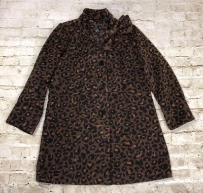 Casaco feminino Dennis Dennis Basso longo de lã marrom estampa de animais com laço tamanho P * - Imagem 1 de 4