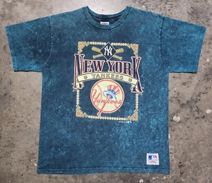 Vintage New York Yankees Nutmeg Mills Tie Dye T-shirt Men's Large Blue Green - Picture 1 of 8