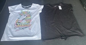 Children’s Place Girls Size 10-12 Mixed Lot Of 2 Unicorn T-shirt & Black Shirt - Picture 1 of 16