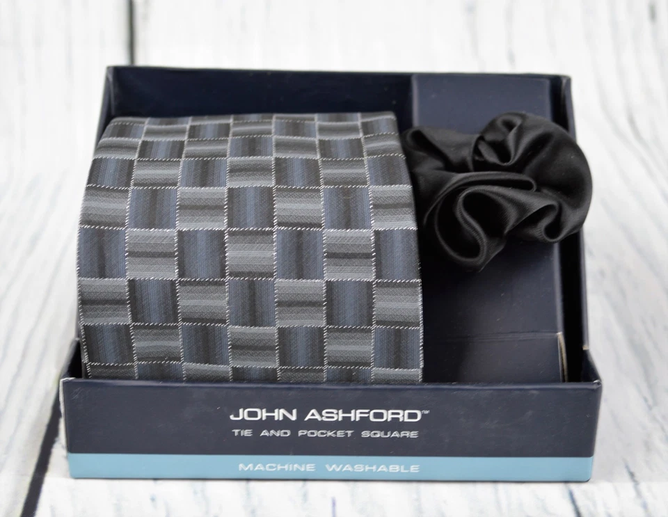 Corbata y Cuadrado de Bolsillo John Ashford Para Hombre Clásico Gris Caja de Regalo Corbata 3.5"X59" Foto 1 de 4