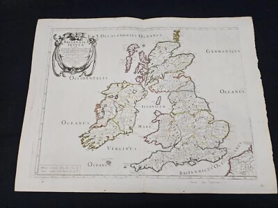 1641 LARGE MAP Copper Hand Col ROMAN British Isles Britannica Insulae Sanson - Image 1 of 4