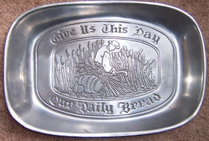 Pewter look BREAD TRAY PLATTER "Give Us This Day Our Daily Bread" Thanksgiving - Picture 1 of 6