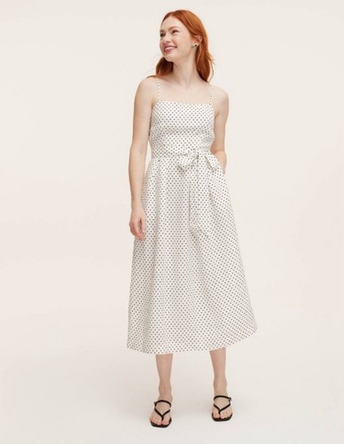 Kate Spade NY Mini abito midi donna a pois con cravatta in vita panna nero Medio