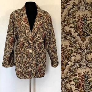 Vintage 80s Jacket Tapestry Blazer Women’s Floral Unique Jacket L/XL - Picture 1 of 9