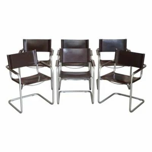 SIX STAMPED S33 MART STAM 1-06G MARCEL BREUER LEATHER ARMCHAIRS MADE IN ITALY - Picture 1 of 12