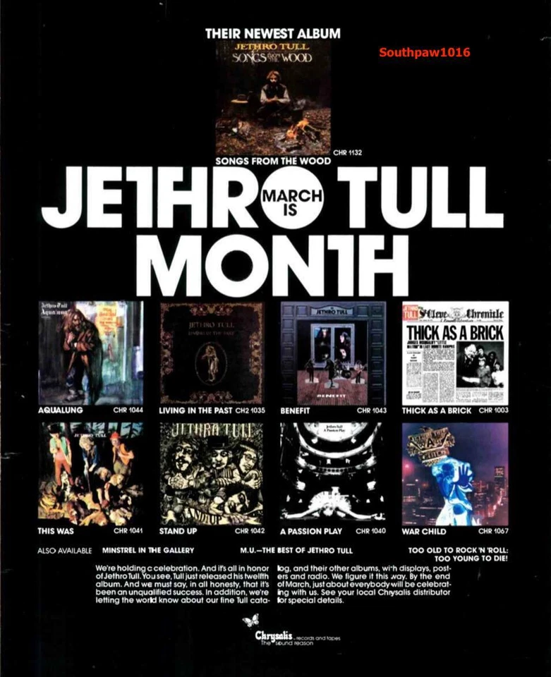 1977 Jethro Tull "Songs From The Wood/Album Collection" Industry Promo Ad Print - Image 1 of 1