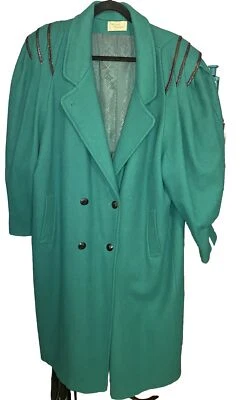 Pinpoint Fashions oversized green wool vintage coat with shoulder pads - Image 1 of 4
