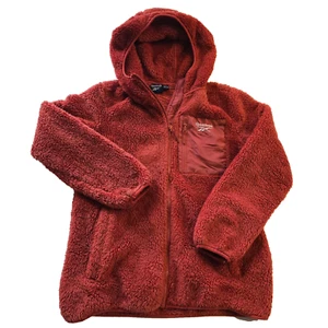 Reebok Women's Hooded Jacket Coat LG Full Zip Fleece Faux Fur Red Rose - Picture 1 of 7