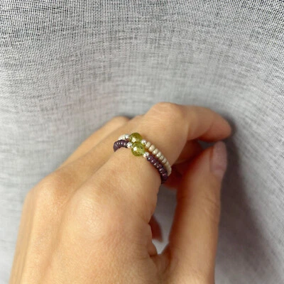 Ring, elastisch mit Süßwasser Zuchtperle, Peridot, Miniperlchen - Bild 1 von 2