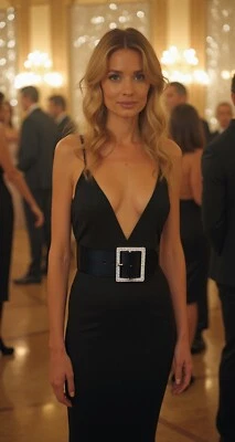 Mujeres Negro Banda Elástica Cintura de Cadera Cinturón Metal Dorado Bling Hebilla Cuadrada S M Foto 1 de 4