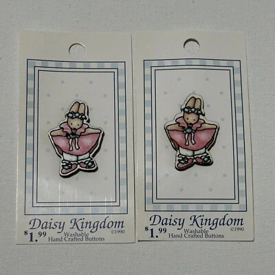 Mary Engelbreit Daisy Kingdom 2-Hole Buttons - 2 Cards Bunny (Single) Vtg - Image 1 of 3