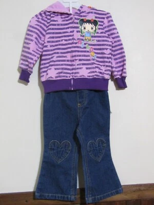 NICKELODEON NIÑAS 18MO NIHAO 2 PIEZAS CHAQUETA PÚRPURA/WONDER NIÑOS JEANS CORAZÓN RODILLA NUEVO CON ETIQUETAS Foto 1 de 3