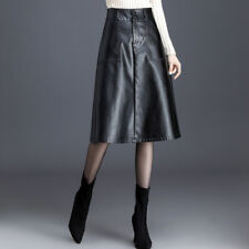 Women's New PU Leather Skirt High-Waist A Line Midi Skirt Swing Skirt Full Skirt