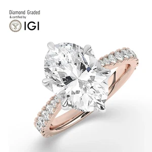 Oval Solitaire Labgrown Diamond Engagement Ring 14k Rose Gold 5.50 Ct F VS1 - Picture 1 of 23