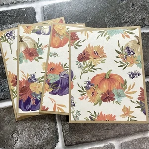 Kürbisse und Blumen Herbst Handarbeit Blanko Notizkarten, Grußkarten, Menge 4 - Bild 1 von 3