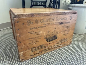 Antike Holz Schreibmaschinenkiste Oliver No 9 Box Chicago Illinois Batwing Display - Bild 1 von 23
