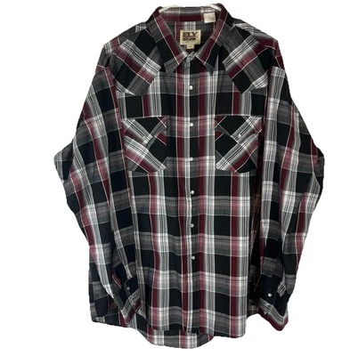 Ely Cattleman Pearl Snap Western Shirt Mens Button Up Black Red White Size XL - Image 1 of 4