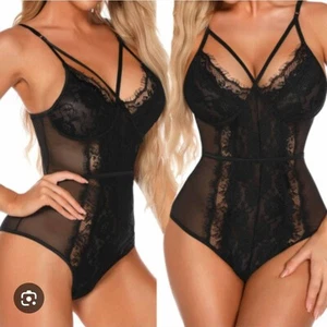Fashion Nova Somebody To Love Spitze Teddy Dessous Gr. 2X Neu mit Etikett schwarz Babydoll Netz - Bild 1 von 13