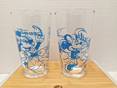 JUEGO DE 2 VASOS MICKEY AND MINNIE SERVICIO DE MOSTRADOR FRESCO DIARIO AZUL GRÁFICO VAJILLA Foto 1 de 4