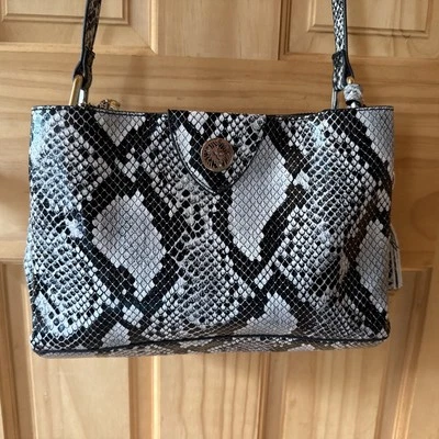 Bolso Bandolera Anne Klein Serpiente Negro Estampado Animal Dorado Imitación Cuero - ¡BONITO! Foto 1 de 4