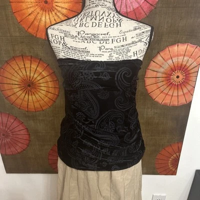 Vintage Free People Black Velvet Paisley Tub Top Witchcore Whimsigoth Sz S - Image 1 of 3