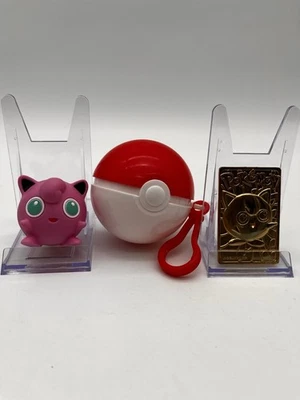Burger King Pokemon Poke Ball Clip with Jiggly Puff Top PLUS Gold Plated Card - Image 1 of 4