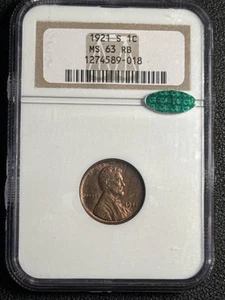 1921 S Lincoln Wheat Cent NGC MS-63 RB CAC - Bild 1 von 2